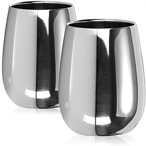 Com-four® 2X Gobelets en Acier Inoxydable - Vin Brillant 200 ML - À Emporter - Thermique à Double Paroi Sans BPA (2 Pièces - 200 ML Haute Brillance)