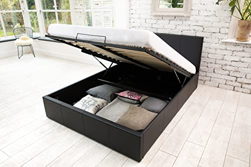 SANA SLEEP 3FT Single Size Modern Pia Ottoman Gas Lift Storage Faux Leather Bed - Black