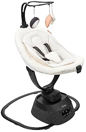 Babymoov Babyschaukel Swoon Evolution Curl White - elektrische Babywippe mit 8 Schaukelbewegungen, 360° rotierbarer Sitz, 12 Melodien