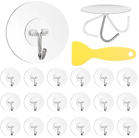 Weysoo Klebehaken Extra Stark, 20 Stück Klebehaken Transparent, Wasserdicht Haken Selbstklebend mit Schaber, Wandhaken Selbstklebend für Küche Bad Toilette Türwand (5kg Max)