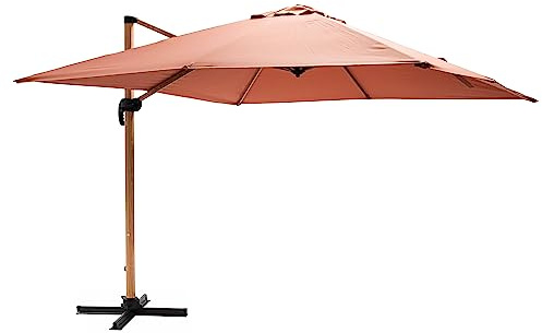 Oviala Parasol déporté carré 3x3m Effet Bois Argile