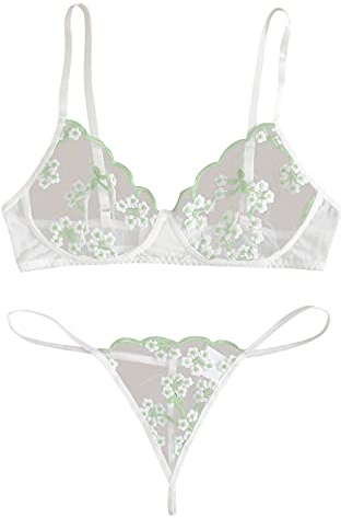 TianWlio Femminile Pizzo Cattivo Sottoveste Cattivo Pizzo Scollo a V Lingerie Scollo a V Aperto Posteriore Pizzo Sexy G-Perizoma Set Biancheria intima in Pizzo, bianco, XXL