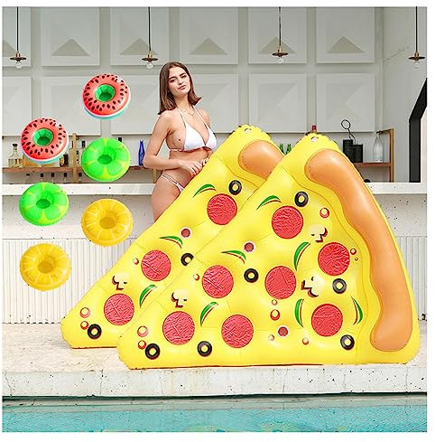 DIGBYS Pool Floats Kids, Pizza Pool Float, With 3/6 Pack Inflatable Drink Holders Pool Floats Pizza For Kids And Adults,2PCS