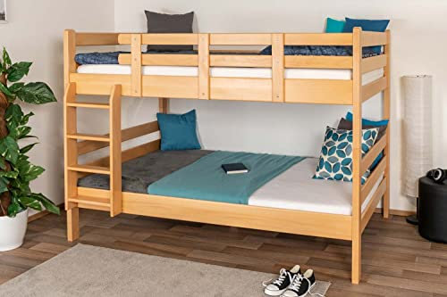 Etagenbett/Stockbett 120 x 200 cm Easy Premium Line K24/n, Kopf- und Fußteil gerade, Buche Massivholz Natur lackiert, teilbar