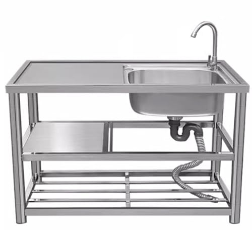 Küchenspüle aus Edelstahl mit Beinen,mobiles spültisch edelstahl eckig spülbecken,freistehende edelstahl spültisch,outdoor garten campimg spüle,Geeignet für Küchen, Bars, Restaurants ( Size : 90*50*80