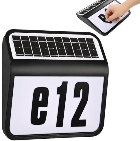 LARS360 Lampada solare a LED con numero civico in acciaio inox, lampada solare per esterni, luce numero civico illuminata, 2 LED con interruttore crepuscolare IP65 (nero)