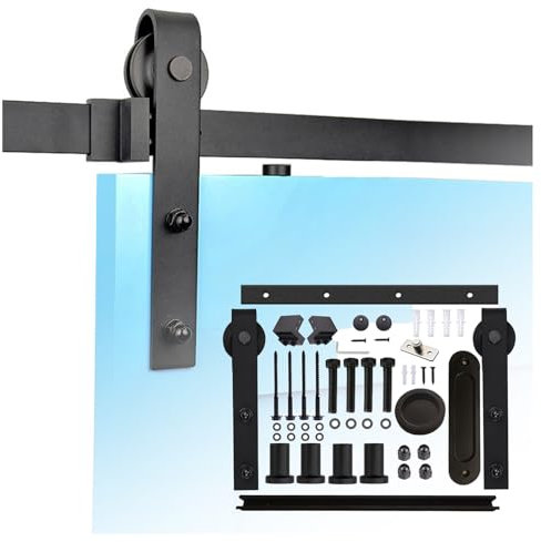 Schiebe-Scheunentor-Hardware-Kit, Robuste Push-Pull-Türgleitschienenschiene, Scheunentor-Hardware-Kit Aus Kohlenstoffstahl For Badezimmer, Schlafzimmer, Scheune (Color : Black, Size : 63 Track (Sin