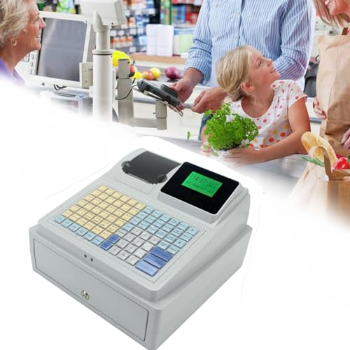 lwjunmm Elektronische Registrierkasse für Einzelhandel/Restaurant, Gewerbekasse mit 8 digitalen LED-Kundenanzeigen und abschließbarer Schublade,EU