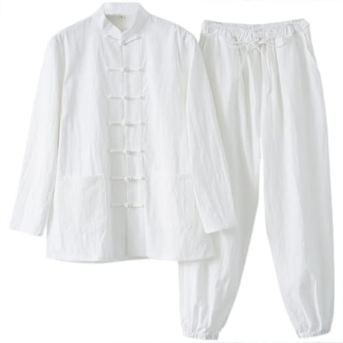 Vnook Baumwollleinen Tai Chi Uniform Kampfkunst-Set, Traditionelle Chinesische Kleidung, Tang-Anzug, Unisex, Kung-Fu-Kleidung, Zen-Meditationsuniform, Atmungsaktiv(White,XXX-Large)