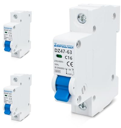 Innfeeltech 3 Pcs 16 Amp Current 230V Miniature Circuit Breakers MCB Single Pole Type B for DIN Rail Mounting