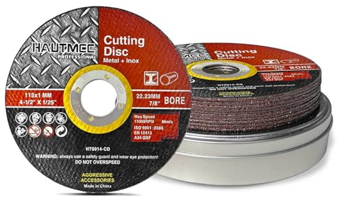 HAUTMEC Metal Cutting Discs 115 X 1.0 X 22.23mm, 60 Pack Cutting Discs for Angle Grinder with Portable Tin Box, EN12413 & MPA Certified, Expert Ultra Thin Cut-Off Wheels for Steel & Metal - HT0014