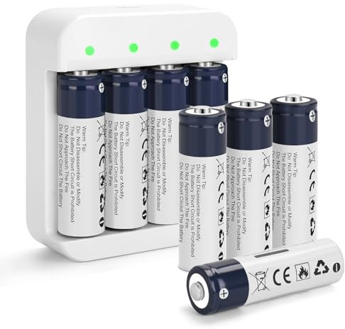Lot de 8 piles AA rechargeables lithium-ion AA 1,5 V 3600 mWh haute capacité double A avec 2 heures de charge rapide, piles AA rechargeables pour caméra clignotante, Xbox, jouets