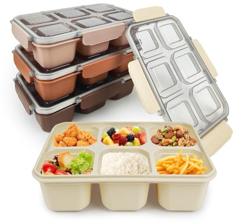greenandlife 4 Pack Snack Containers, Reusable 6 Compartments Bento Snack Box, Meal Prep Lunch Containers for School Work Travel, Divided Food Storage for Kids Adults