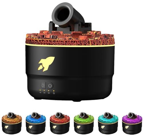 YOUYIKE Diffusore di Aromi ad Ultrasuoni Nero - 223dB ultra-silenzioso, design lava con effetto anello di fumo, serbatoio dell'acqua da 200 ml, spegnimento automatico, certificato CE e senza BPA