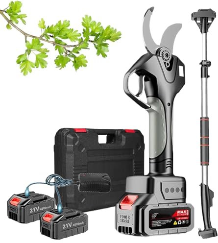 ZEEKYFOR Forbici da Potatura a Batteria, Potatore da Giardino con Asta di Prolunga, Forbici da Giardino Elettriche con Schermo LCD per Frutteti e Cortili,2 Battery