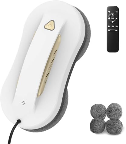 UK Window Cleaning Robot with Dual Spray Function – Electric Window Cleaner, Automatic Glass Robot with Remote Control for Indoor & Outdoor Windows, Suitable for High-Rise Buildings, Gold, 10 Cloths