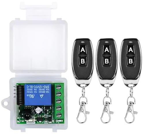 Receptor de relé de control por radio: CC 5 V/12 V/24 V receptor de relé inalámbrico con 3 emisores, módulo de relé RF, interruptor para puerta de garaje, cortina eléctrica