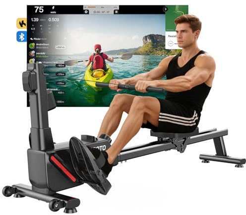 JOROTO Rowing Machine for Home, 16 Resistance Levels, Ultra-Quiet Magnetic Rowing Machine with Kinomap App, Double Rails for Extra Stability & Smoothness, Compact & Easy to Assemble for Home Fitness