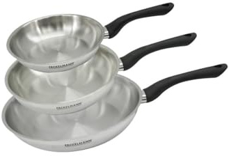 Fackelmann 9441450 Set 3 poêles 20 24 et 28 cm en inox 18/8, Poêle de cuisson, Poêle tous feux, Poêle induction, Poêle sans PFAS, Acier inoxydable 18/8, 20 24 et 28 cm