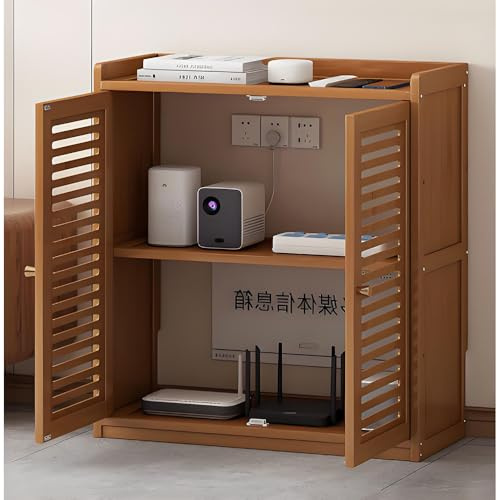 HFGHGDF Router Shelf, Large Wifi Router Storage Box, Router Cabinet, Hide the Power Adapters & Internet Cables, Devices etc. (Brown)