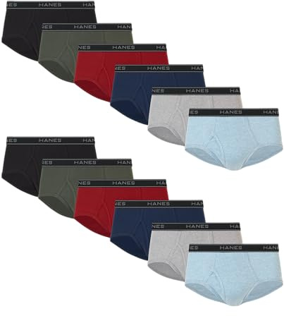 Hanes Men's Underwear Brief Pack, Dyed Cotton Briefs, Moisture-Wicking Underwear for Men, Mid-Rise, 12-Pack