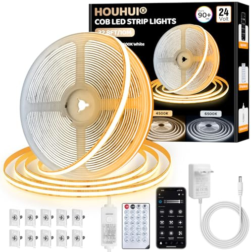 HOUHUI COB LED Streifen 10m, 2700K-6500K Dimmbare Warmweiß bis Kaltweiß | App & Fernbedienung Steuerung, COB Strip für Schlafzimmer Küche Wohnzimmer