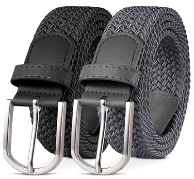 YOUCHAN 2-pack Bälten för Dam & Herr Elastiska Flätade Bälten 3,3 cm Stretchbälten med Justerbart Töjbart Tygbälte Unisex Svart + Grå 90 cm