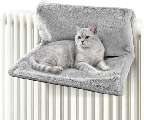 Letto per gatti per riscaldamento, 45 x 30 cm, pieghevole, per gatti, con morbido rivestimento in peluche e robusto telaio in metallo, ideale per tutti i termosifoni