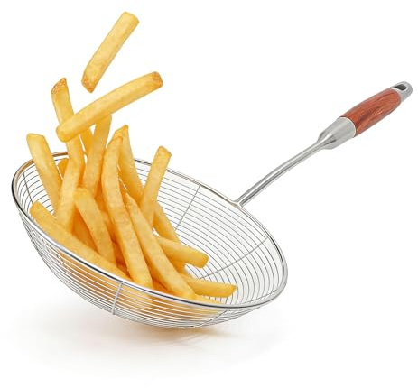 Asixxsix Strainer de araña, Acero inoxidable 304 cuchara Skimmer con para cocinar y freír, Cuchara de colador de pasta multifuncional utensilios de cocina, 18.7x7.7 pulgadas
