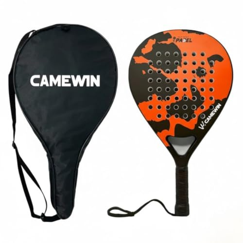 CAMEWIN Padel Racket Carbon Fiber Surface with EVA Memory Flex Foam Core Paddle Tennis Racquets-Orange-Protective Carry Bag Included