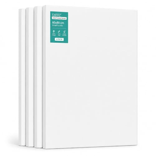 EXERZ Uppspänd Målarduk 60x80 cm, 4-Pack, 100% Bomull, Trippelgrundad | 4 stora målardukar i 60x80 cm, trippelgrundade och redo för akryl- och oljemålning.