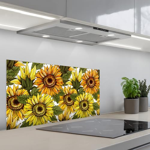 KitchenYeah© Credence Cuisine Sur Mesure 45x90 cm Plaque Adhesive Murale Panneau Decoratif Interieur Peel And Stick Mural Protection Mur Tournesol - Vintage - Design