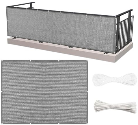 Blickdichte Balkonumspannung 200 x 500 cm Windschutz Sonnenschutz Ohne Bohren HDPE Wetterresistent Robuste Wasserabweisend Balkonbespannung für Terrasse Geländer, Grau