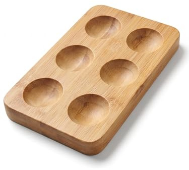Huevera de Madera de Bambú (6 Huevos) – Bandeja Organizadora Rectangular para Nevera y Encimera – Soporte de Diseño Plano para Servir Huevos Rellenos, Crudos y Cocidos – Estilo Rústico Moderno