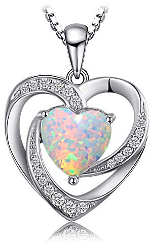JewelryPalace Herz Liebe Erstellt Weiß Opal Kette Anhänger für Frauen, Halskette Damen Silber 925 Collier Damen Ketten Edelstein Mädchen, Damen Schmuck Rosegold Gold 45CM