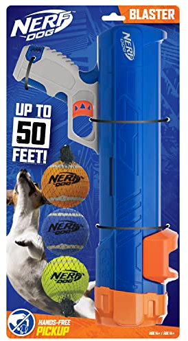 Nerf Dog Blaster Hundespielzeug, mit 3 Bällen in Netzbeutel, 40,6 cm, Blau / Orange / Blau / Grün / Orange