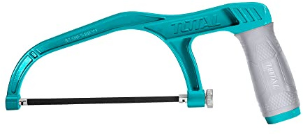 TOTAL - Arco de Sierra Pequeño - 150 mm - Herramienta Para Cortar Plástico y Madera - Ideal Para Trabajos de Fontanería y Carpintería - Incluye 1 Hoja de Sierra - Con Cuerpo de Aluminio
