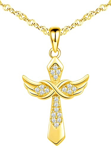 MicLee Damen 925 Sterling Silber Zirkonia Halskette Fashion Kreuz Unendlichkeit Zeichen Infinity Engelsflügel Anhänger Kette mit Geschenkbeutel Super Geschenk für Paar Pärchen Mutter Tochter