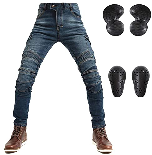 LOMENG Motorcycle Pants Riding Jeans Biker Motorbike Pants with CE Removable Armored for Men Blue EU36