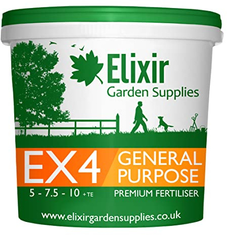 Elixir Gardens | EX4 General Purpose Premium Fertiliser | 5-7.5-10 + Trace Elements | Treats upto 30sqm | 100g - 25kg Supplied in Bag or Tub (1kg Tub)