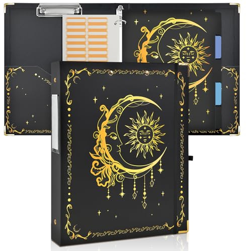 Ringbuch A4 mit Klemmbrett, Ordner 3 Ringe mit Gummiband, Ringbuchordner für Schule, Studium, Büro, 45 mm Rückenbreite (Sterne und Mond)