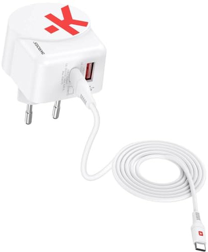 SKROSS - Chargeur Euro AC45PD avec Câble USB C - Chargeur Mural 2 USB Power Delivery pour Utilisation en Europe - 45 W - Câble USB-C 160 cm Inclus - Technologie GaN