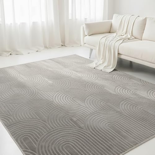 Interiyou Tappeto salotto pelo corto Cannes - 200x300 cm Grigio - Stile boho scandinavo con effetto 3D alto-basso - Piatto con motivo geometrico