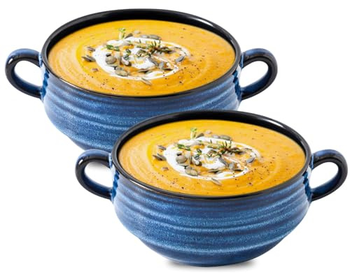 Hasense French Onion Soup Bowls with Handle, 24 oz Ceramic Serving Dishes Crock for Daily Use, White Ramen Bowls for Chili, Stew, Cereal, Pasta, Microwave and Dishwasher Safe