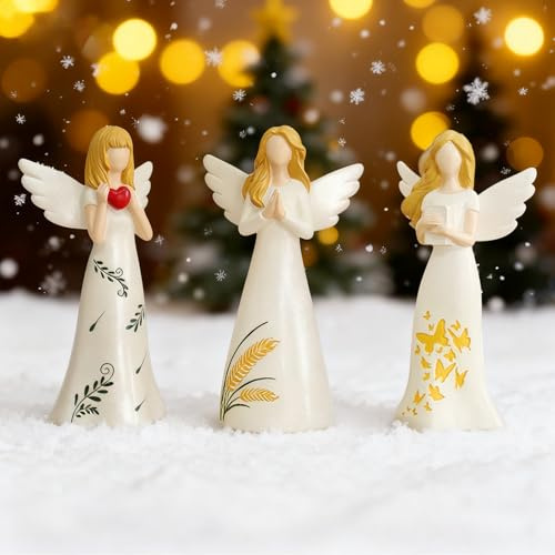 3 Stück Weihnachtsdeko Engel Figuren, Weihnachten Deko Engel Statue, Harz Weihnachtsengel Figur Angel Skulptur für Weihnachten Tischdeko Modern Wohnzimmer Dekoration, Geschenke für Frauen (Beige)