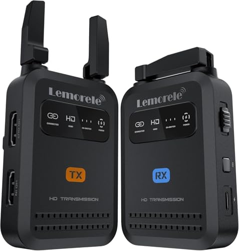 Lemorele HDMI Inalámbrico 200M con Antena Plegable, Transmisor y Receptor Vídeo (1 TX a 4 RX) con Loop-out y App para Cámara DSLR, Fotografía y Live Stream