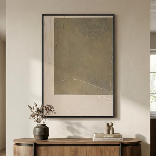 Framed Neutral Abstract Wall Art, Modern Beige and Taupe Canvas Prints Paintings Artwork for Walls, Contemporary Minimalist Block Pictures for Living Room Dining Bedroom Hallway Wall Decor 24x36 In