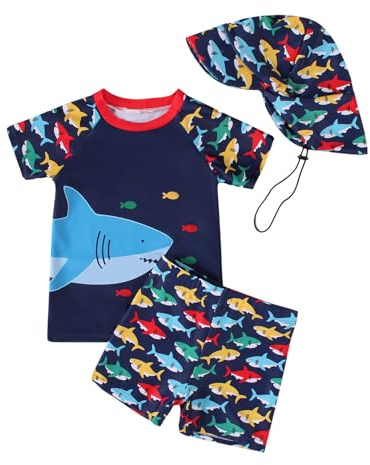 WYTbaby Traje de baño para bebés, de dos piezas, de manga corta, para nadar, desde 3 meses, 3 años, Azul marino., 12- 18 meses