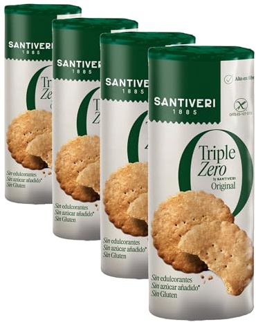 SANTIVERI - Galletas Original Triple Zero, Galletas Crujientes con Avena Integral, Altas en Fibra, Sin Edulcorantes, Sin Azúcar Añadido Ni Gluten, Vegano - 200 g (Paquete de 4)