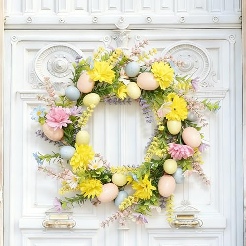 Corona de Primavera para la Puerta Principal, Margaritas Artificiales. Aprox. 40 cm. Corona de Pascua para la Puerta Principal, para Colgar, Puerta Principal, el hogar, la Pared, Bodas, Festivales